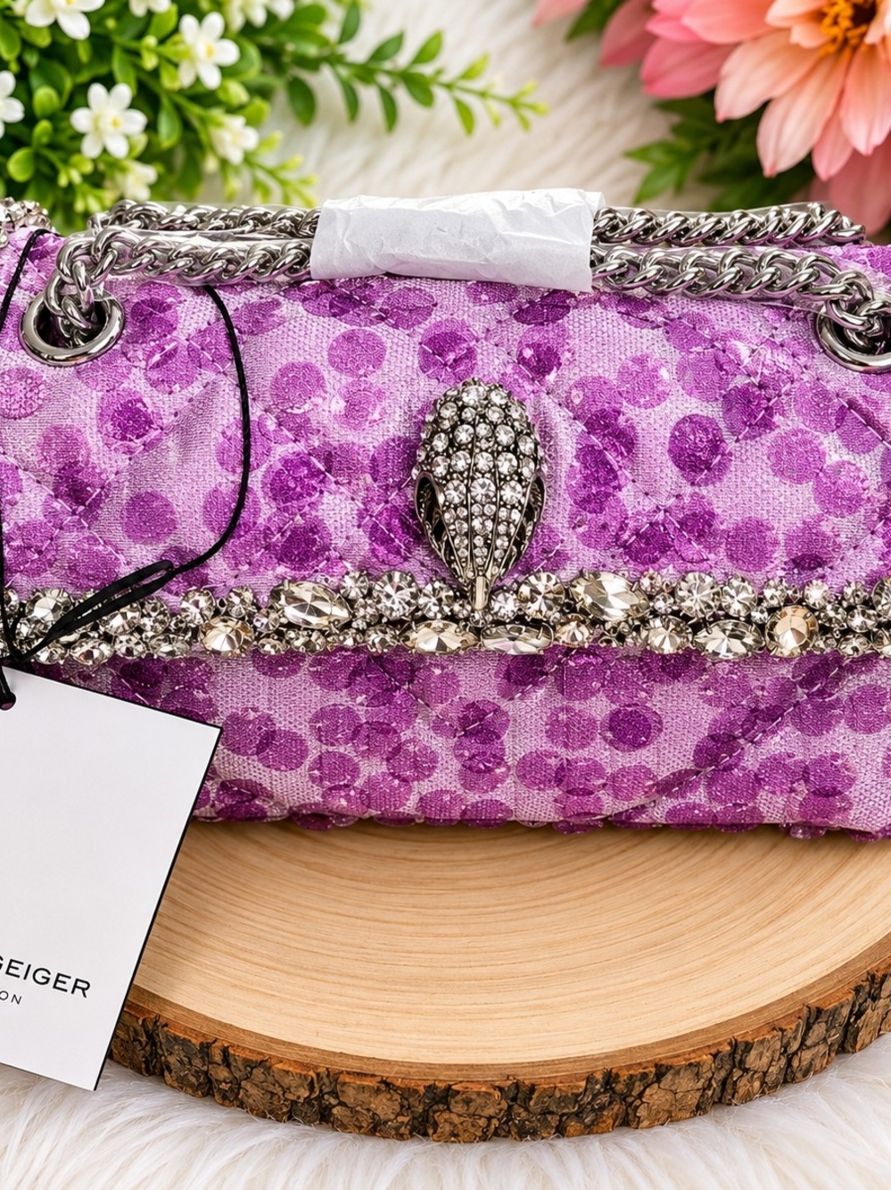 Kurt Geiger Purple Quilted Chain Shoulder Bag